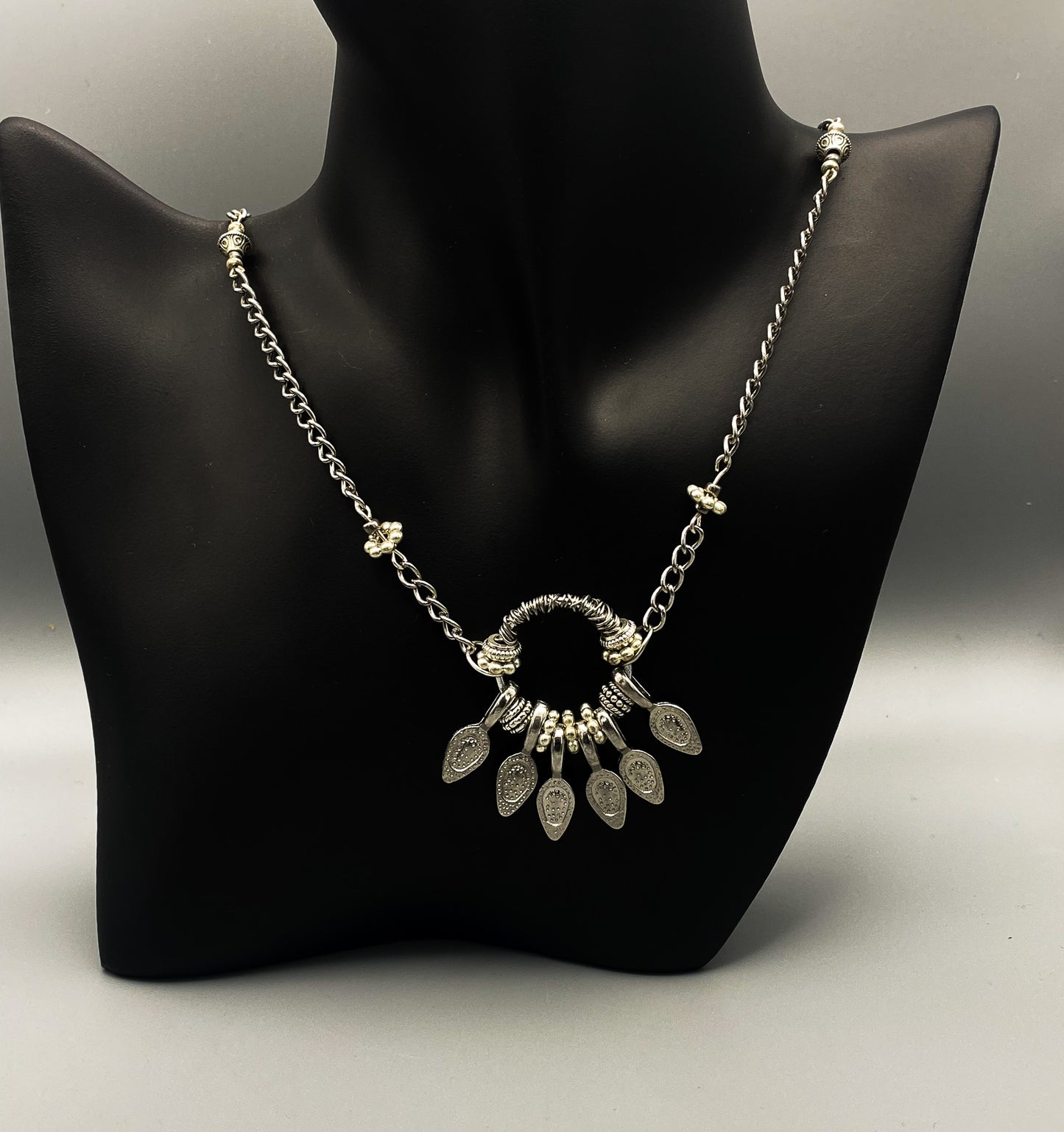 Silver Chain Half-Flower Wire-Wrapped Necklace