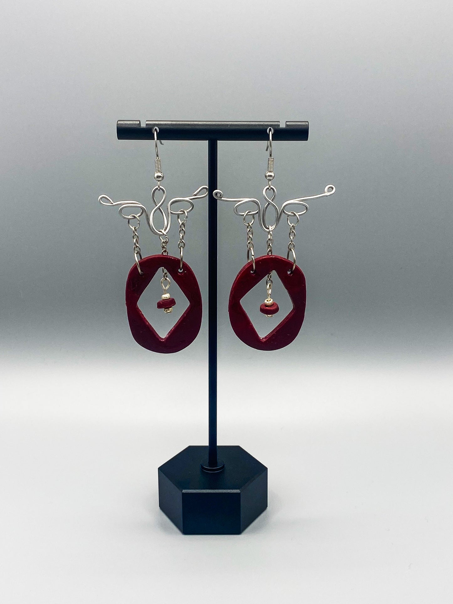 Red Hollow Diamond Chandelier Earrings