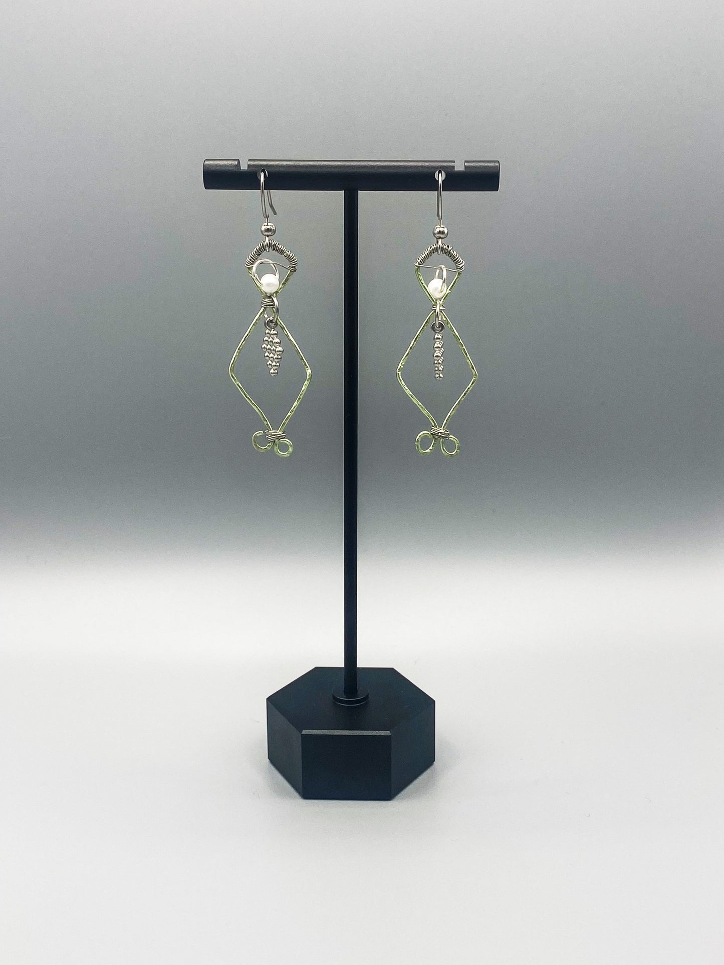 Green Wire-Wrapped Dangle Earrings